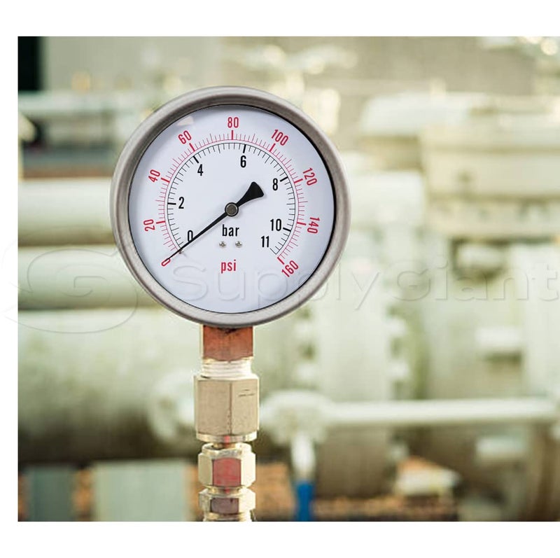 Supply Giant عداد ضغط المياه الجاف 4.5 بوصة من Supply Giant، مثالي لفلتر حمام السباحة - الرشاشات - السبا - مضخة البئر - حوض السمك - خرطوم المياه، اتصال نحاسي سفلي 1/4 بوصة NPT (0-160 psi) - Image 5